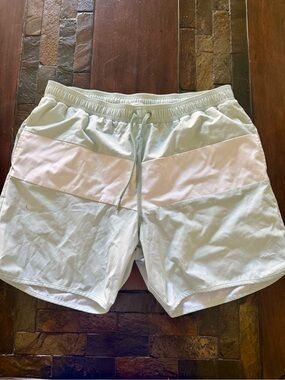 Men's Light Mint and White Colorblock Swim Trunks